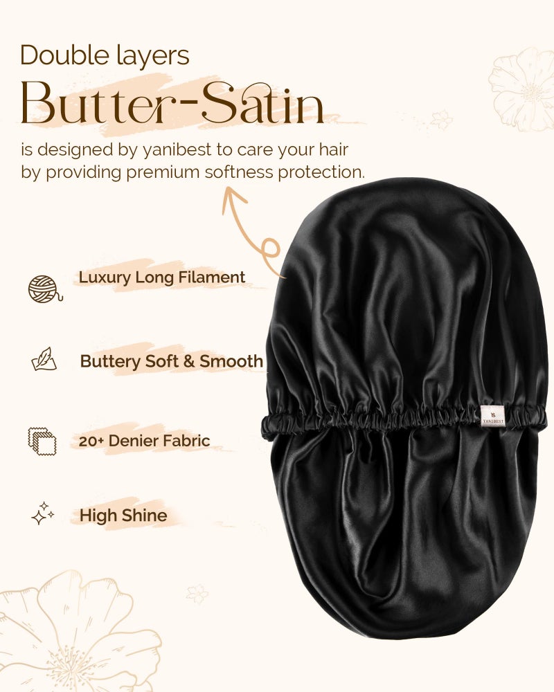 YANIBEST Silk Bonnet Satin Bonnet for Sleeping Women Men, Adjustable Double Layer Hair Bonnet for Curly Braids Reduce Frizz Bright Purple - Image 2